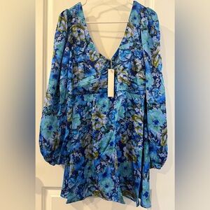 For Love And Lemons Blue Floral Dress Sz L NWT